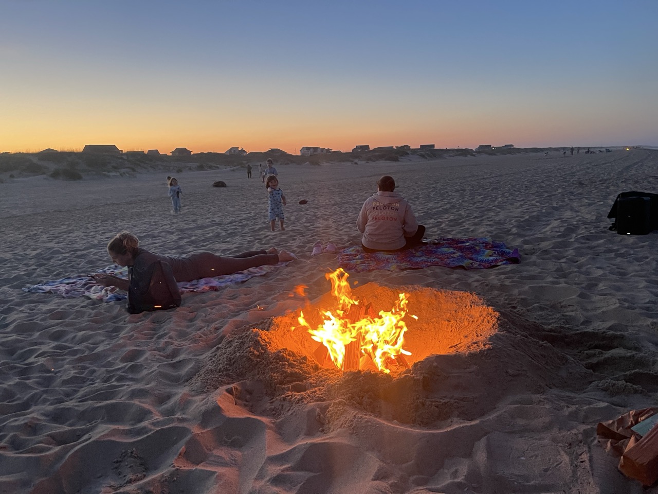 A beach bonfire at sunset on the Avon, Hatteras Island shore