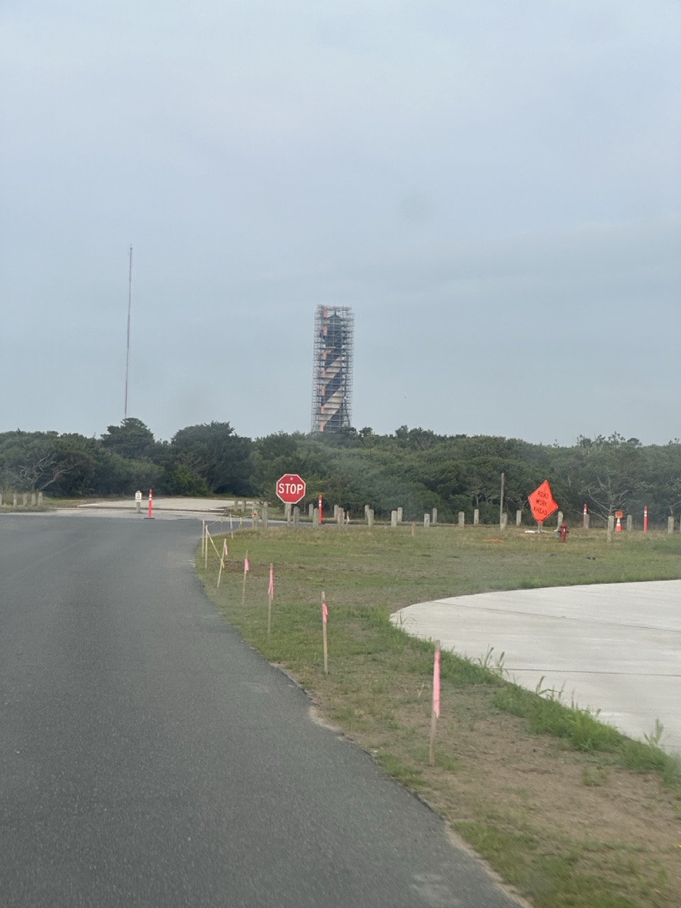 Cape Hatteras Lighthouse in Buxton, NC, currently under restoration scaffolding