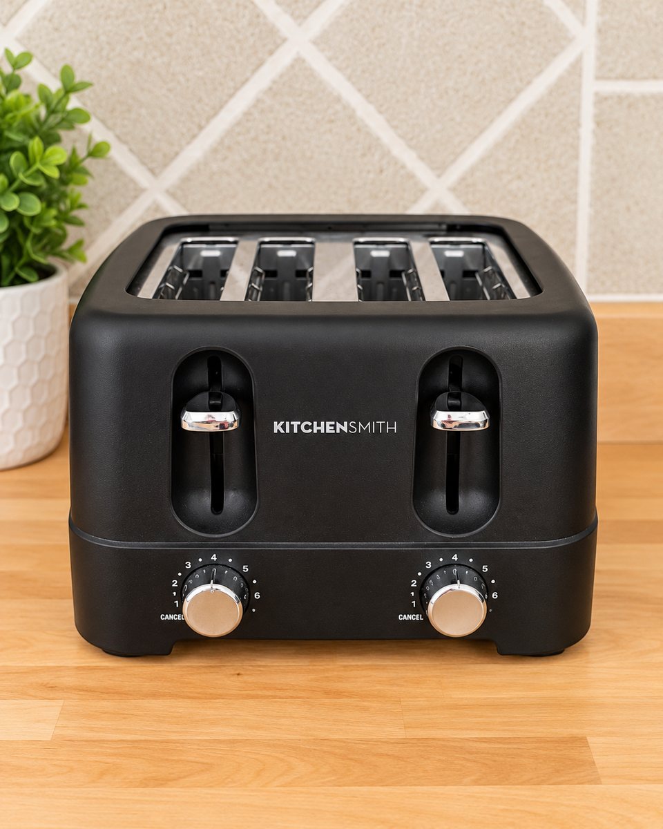 KitchenSmith four-slot toaster with two browning dials