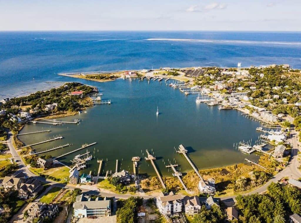 Aerial view of Silver Lake and Ocracoke Village