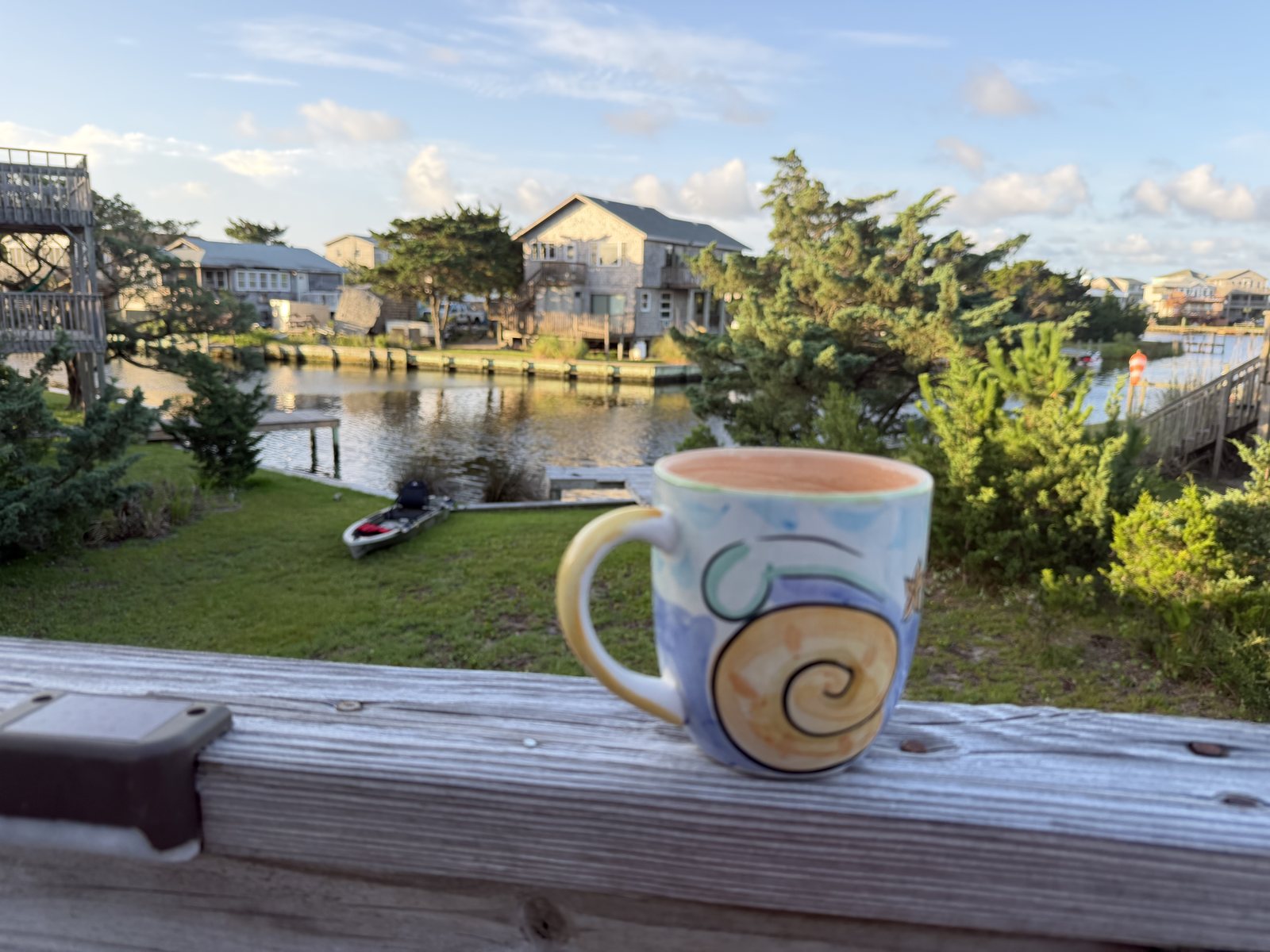 Morning coffee overlooking the canal at Lucky Landing
